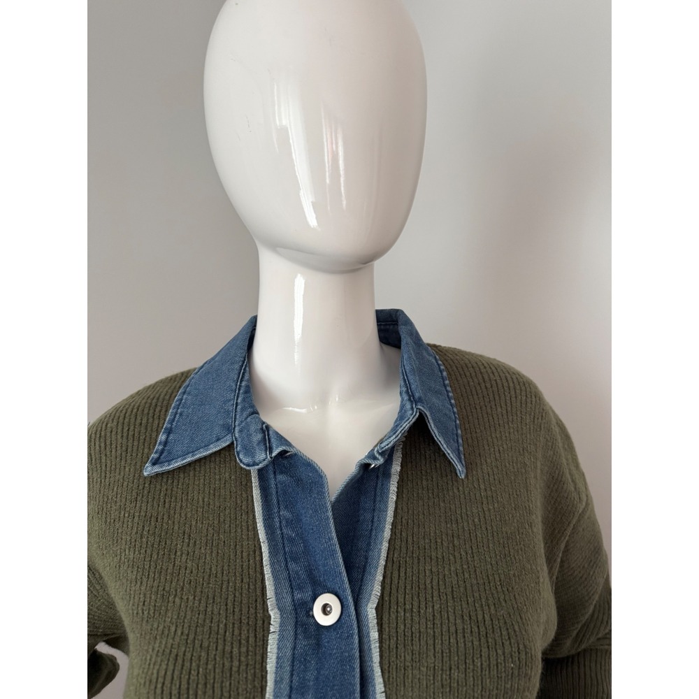 Commense Panel Breasted Stretch Lapel Knit Top Olive Green size M - Picture 4 of 9